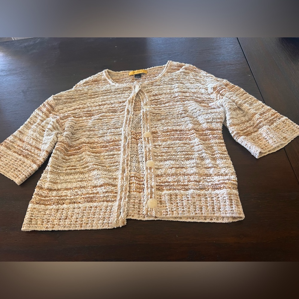 St. John Cream and Tan Cardigan Sweater